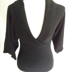 Iz Byer Black Plunging V Neck Sweater Bell Sleeve